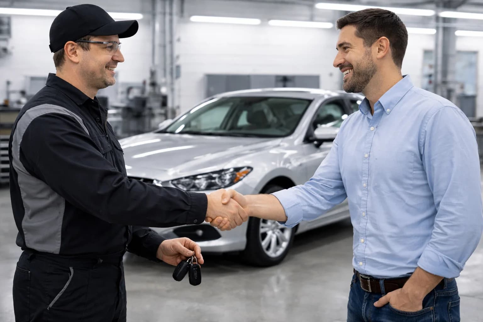 Satisfied customer receiving repaired vehicle keys